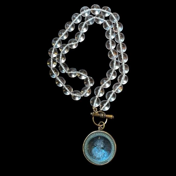 Retired Extasia Glass Intaglio Cameo Pendant Pools of Light Glass Bead Necklace - Picture 6 of 16